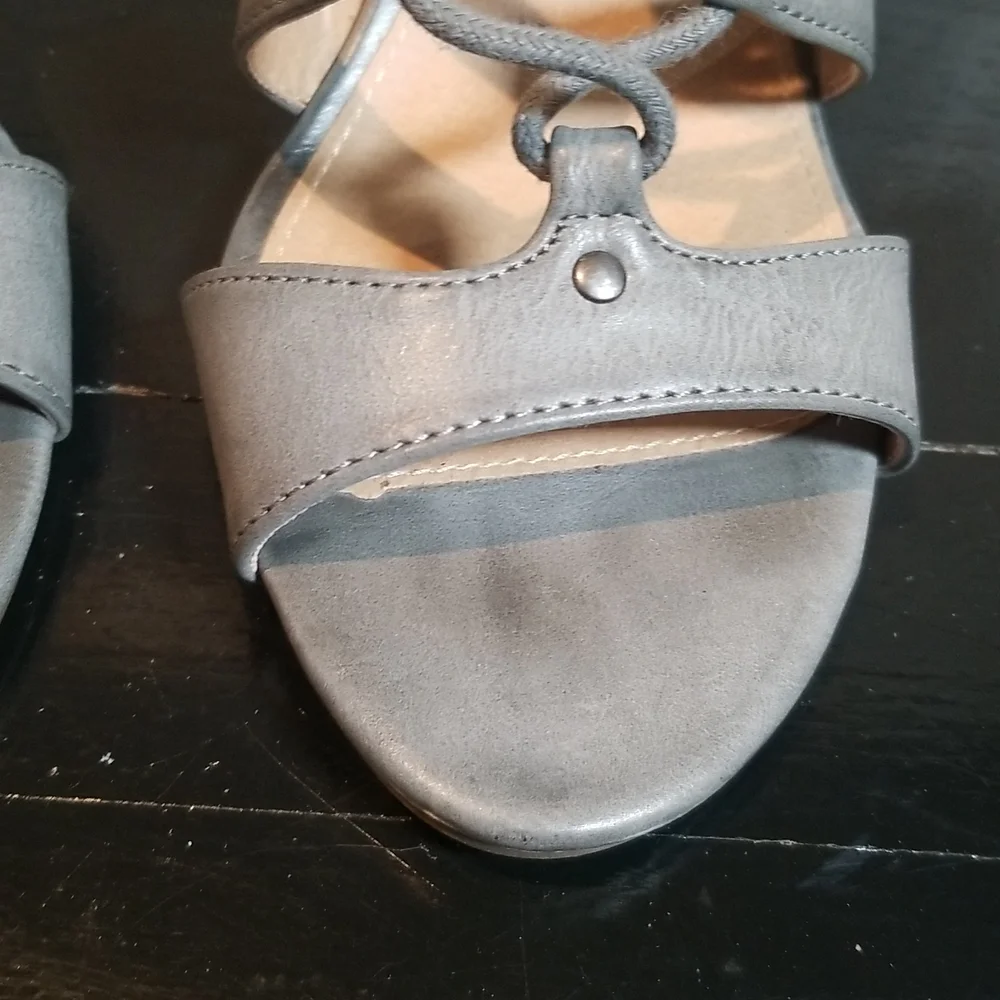 Cute Gray Platform Wedge Sandles with Laced Up Tie Size 8.5